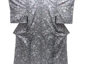 大特価品　未使用品　草花模様織り出し本場泥大島紬着物(5マルキ)